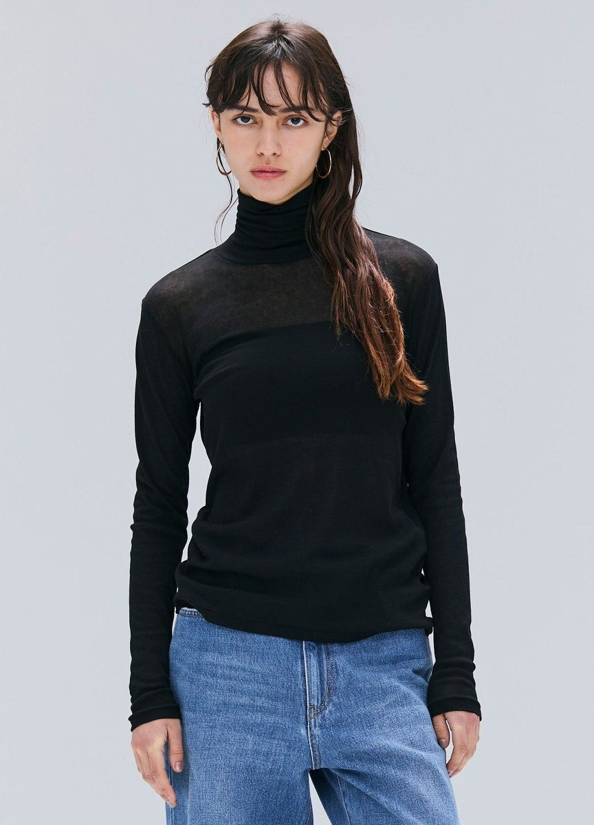 透膚絲光經典高領上衣